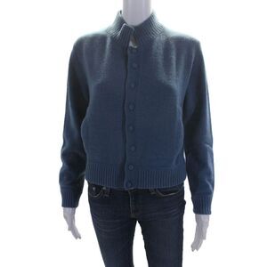 Carolyn Rowan Womens Blue Bedazzled Back Collar Button Front Sweater Top Size S